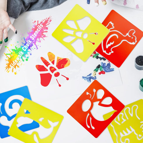 24 Pieces Stencils for Kids 5.9 x 5.5 Inches Drawing Stencils Chalk Stencils Large Washable Animal Themed Primary Shape Template for Kids Toddlers...