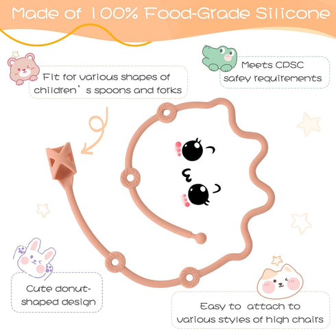 Baby Spoons Self Feeding 6 Month,SMAutoLife Toddler Utensils Holder Strap Food Grade Silicone Keep Fork and Spoon Off The Floor Great for Kids,Hoo...
