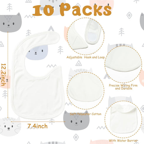 10Pcs Sublimation Baby Bibs White Cotton Waterproof Infant Bib Blank DIY Creative Food Bib Adjustable Hook Loop Closure Newborn Babies Bib Keepsak...