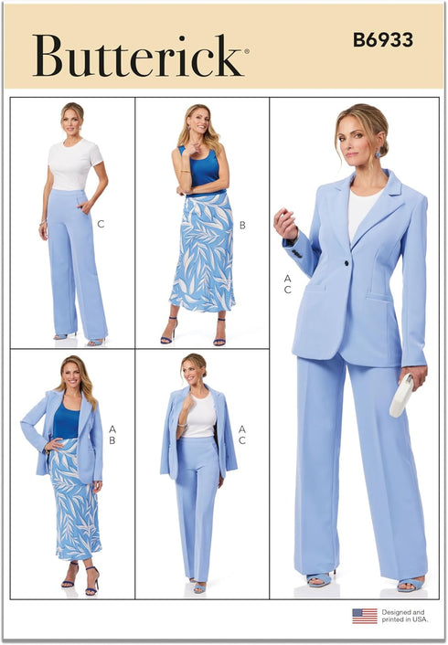 Butterick Misses' Semi-Fitted Jacket, A-line Skirt and Pants Sewing Pattern Kit, Design Code B6933, Sizes 18-20-22-24-26...