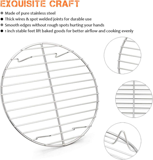 E-far 10½ Inch Round Cooling Cooking Racks, Stainless Steel Round Steaming Baking Rack Set of 2, Multi-Purpose for Canning Air Fryer Pressure Cook...