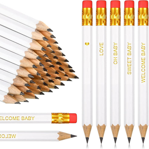 Crtiin 50 Pieces Half Pencils Baby Shower Pencils Sharpened Pencils with Erasers Pencils for Baby Shower Presharpened Pencils Woodcase Pencils for...
