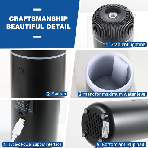 Car Diffuser Humidifier Aromatherapy Essential Oil Diffuser USB Mist Mini Portable Diffuser for Car Home Office Bedroom, 100ML...