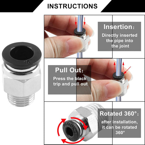 5Pcs Male Straight Push to Connect Fittings 10mm Tube OD x 1/4 inch NPT Thread, Air Push Connect Tool Pneumatic Hose Fittings...