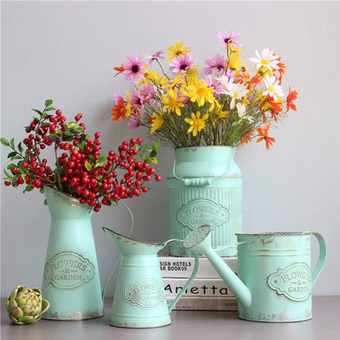 Green Galvanized Metal Farmhouse Flower Vases - Rustic Decorative French Flower Bucket Pots for Wedding Table Centerpiece Decorations, Home Decor...