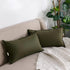 Jeanerlor Cotton Linen Square Decorative Throw Pillow Case Cushion Cover with Twin Needles Stitch on Edge, 12"x20"(30 x 50cm), 2 Pcs, Olive Green...