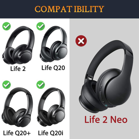 SOULWIT Cooling Gel Ear Pads Cushions Replacement for Anker Soundcore Life 2 (Not fit Life 2 Neo)/Q20/Q20+/Q20I/Q20BT Headphones, Ear Pads with Hi...