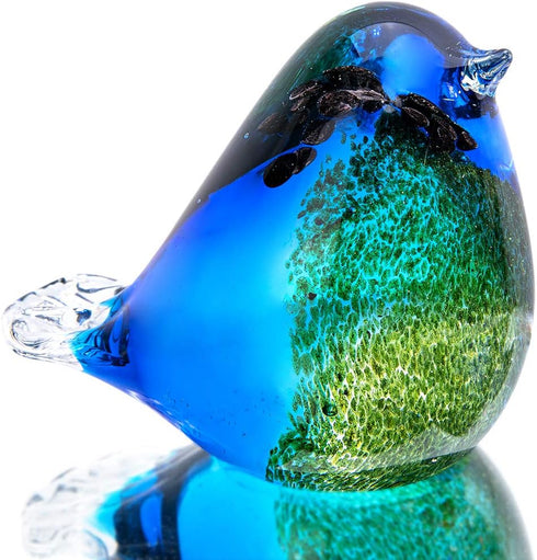 Qf Glass Bird Handmade Blown Glass Figurine Christmas, Birthday Gift Decorative Ornaments for Home Blue and Green Paper Weight...