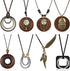 8 Pcs Long Wooden Pendant Necklaces for Women Bohemian Sweater Necklace Set Wooden Faux Leather Long Necklaces for Women Men Vintage Necklace Boho...