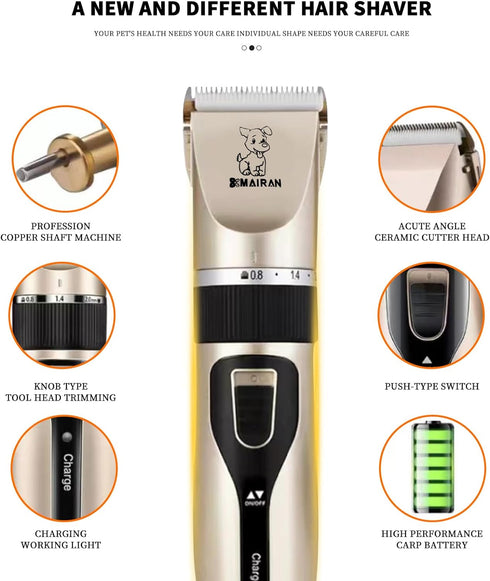 MAIRAN Dogs Pet Shaver Low Noise USB Charging Cordless Dog Grooming Kit Electric Pet Hair Trimmer Pet Hair Trimmer Large Medium and Small Dog and ...