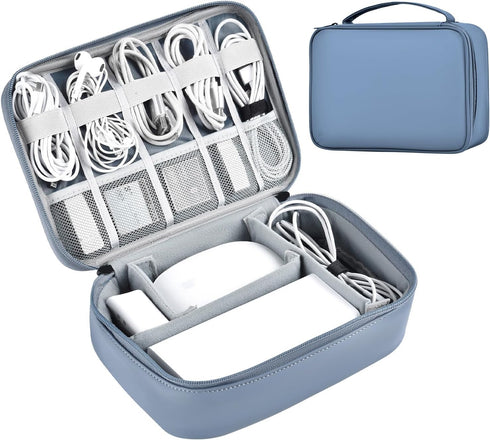 Large Capacity Electronics Accessories Organizer Travel Case with Adjustable Divider Waterproof Leather Cord Organizer Case Shockproof Tech Organi...