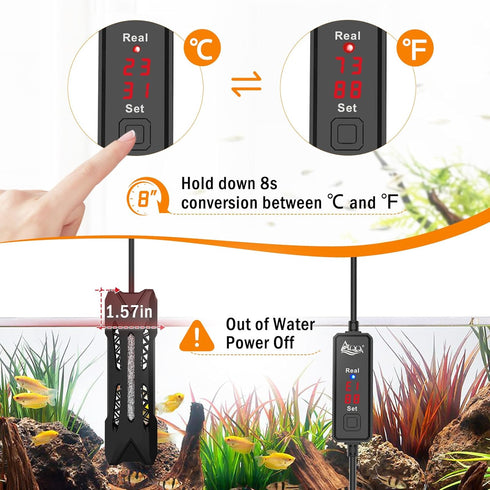 AQQA Small Aquarium Heater,Submersible Fish Tank Heater Adjustable Temperature,Mini Short Dual-use Fish Heater with LED Digital Display Thermostat...