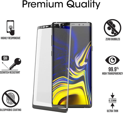 amFilm (3 Pack Glass Screen Protector for Samsung Galaxy Note 9, Full Screen Coverage Screen Protector, 3D Curved Tempered Glass, Dot Matrix with ...