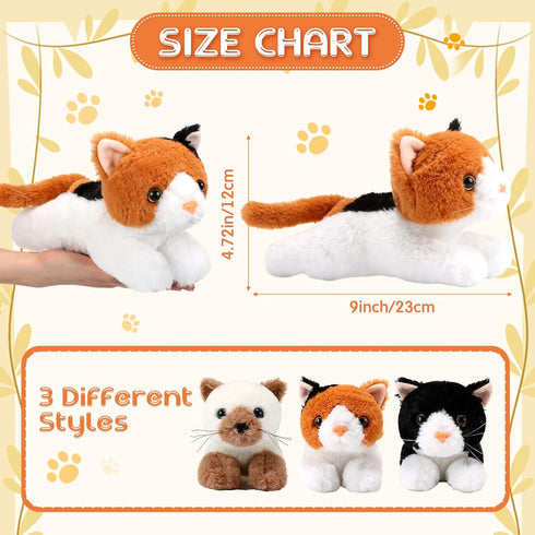 3 Pcs 9 Inch Cat Stuffed Animal Plush Cat Cute Stuffed Cat Plush Toys Small Cat Stuffed Animal Sleeping Gifts for Boys Girls School Pet Party Favo...