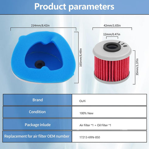 Motorcycle Air Filter & Oil Filter Replacement for Honda CRF250R 2004-2009 CRF250X 2004-2013 CRF450R 2002-2008 CRF450X 2005-2013 17213-KRN-850...