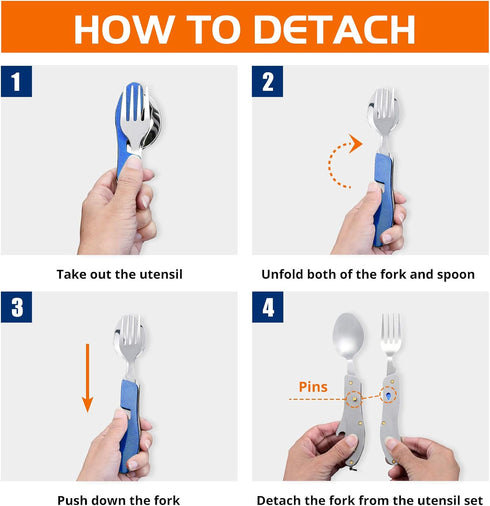HIKENTURE Camping Utensils 2 Pack,4-in-1 Stainless Steel Spoon, Fork, Knife, and Bottle Opener Combo - Lightweight and Portable Travel Eating Silv...