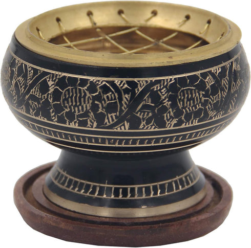 DharmaObjects Decorated Brass Charcoal Incense Burner...