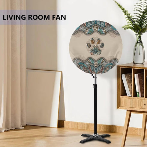 Boho Paw Print Industrial Fan Cover, Waterproof & Dustproof Cover Suitable for 24" High Velocity Movement Heavy Duty Drum Fan, Heavy Duty Outdoor ...