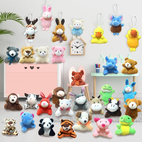 32Pcs Mini Plush Animals Toy Set Assortment Bulk Stuffed Keychain Party Favors for Kids Small Animals Decorations Toys Easter Carnival Prizes Chri...