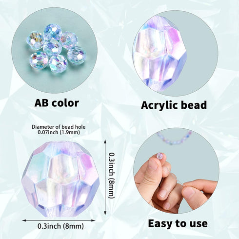 OIIKI 200Pcs Crystal Acrylic Rondelle AB Color Beads, 8mm/0.3inch Clear Loose Beads, Crystal Faceted Acrylic Beads, Briolette Bead for DIY Crafts ...