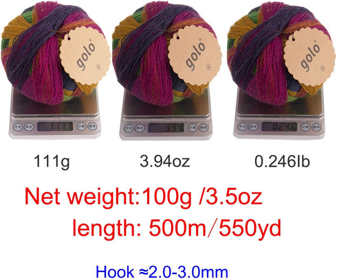 golo Wool Yarn for Hand Weaving 3.5oz Cashmere Multicolor Rainbow Yarn Fancy MQ5-012......