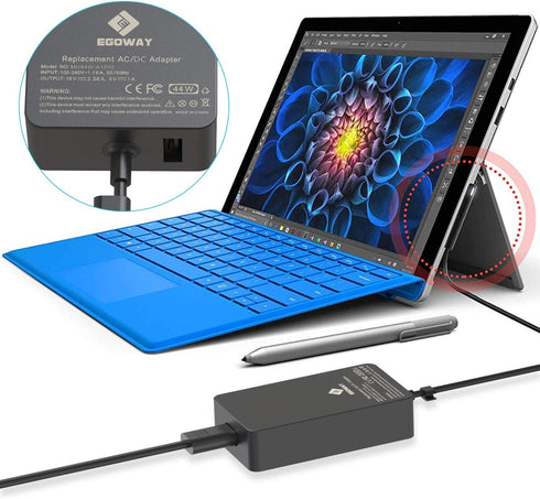 E EGOWAY Surface Pro Charger Power Adapter 44W Compatible with Surface Pro X Pro 7 Pro 6 Pro 5 Surface Laptop 3 2 1 Surface Book and Surface Go wi...
