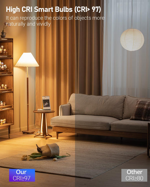 Matter Smart Light Bulbs, Full Spectrum Light Bulb, Work with Alexa and Google Assistant, WiFi Led Light Bulb, 16 Million Colors RGBWW, App & Voic...
