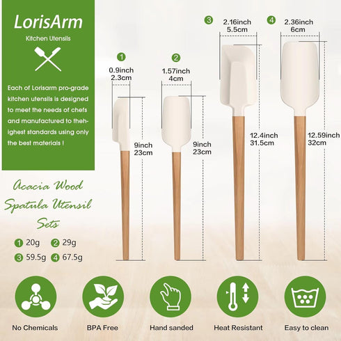 Wooden Handle Spatula Set, 12" & 9" Rubber Spatula Silicone Spatulas for Baking Cooking and Mixing....