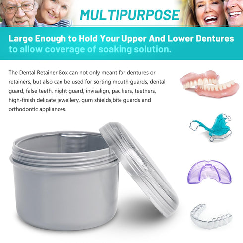 Denture Case with Denture Brush, Waterproof Denture Bath with Portable Denture Brush Holder,Partial Denture Case with Basket denture cups for soak...