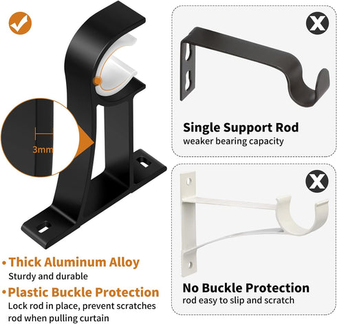 KOLAKO 4 Pack Curtain Rod Bracket, Heavy Duty Curtain Rod Holders Single Decorative Rod Hooks Hanger for 1 Inch Drapes Rod, Black...