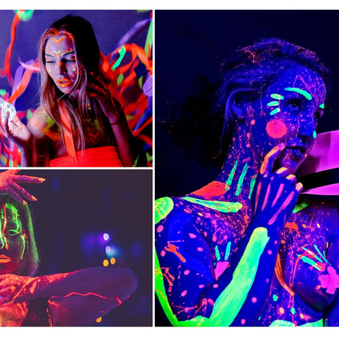 10 Colors Glow in The Black Light Face Paint Crayons Kit, UV Black Light Makeup Neon Face and Body Paint Sticks Markers for Mardi Gras Halloween M...