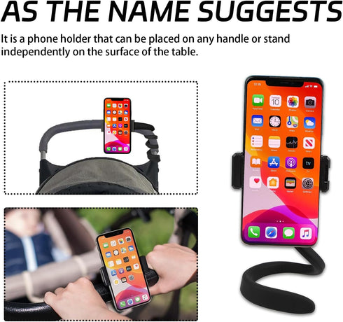 Stroller Phone Holder Portable Cell Phone Seat Stroller Phone Mount with Non-Slip Flexible Arm Flexible Phone Holder Stroller Accessories for Trea...