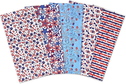 American Flag Fabric Squares 20x20 Inch, 5PCS 4th of July Fabric Red Blue White Star Stripe Flag Balloon Love Patchwork Sewing for DIY Crafts Supp...