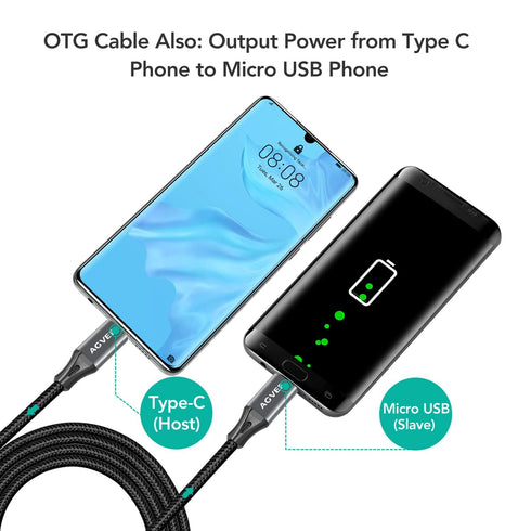 AGVEE 2 Pack 6ft USB-C OTG to Micro USB Cable, Braided Charger Data Sync Cord Charging Wire Adapter for Samsung Galaxy S7 S6, J7, J3, LG, PS4, Kin...