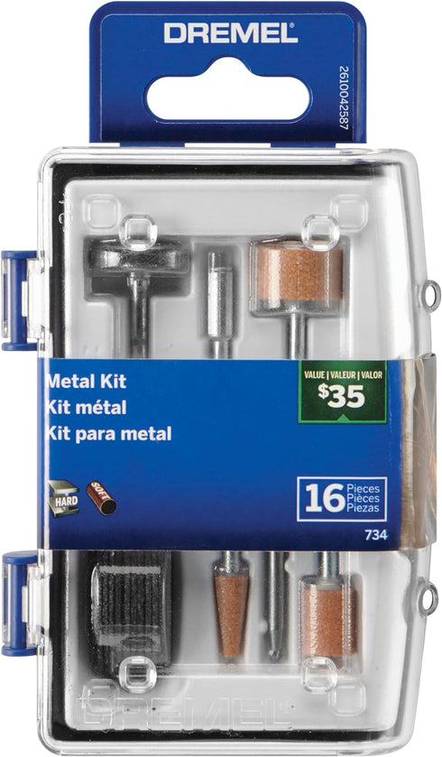 Dremel 734-01 Metal Cutting Rotary Tool Accessories Kit - 16 Piece Set - Includes Engraving Bit, Grinding Stones, and Carbon Steel Brush, Blue...
