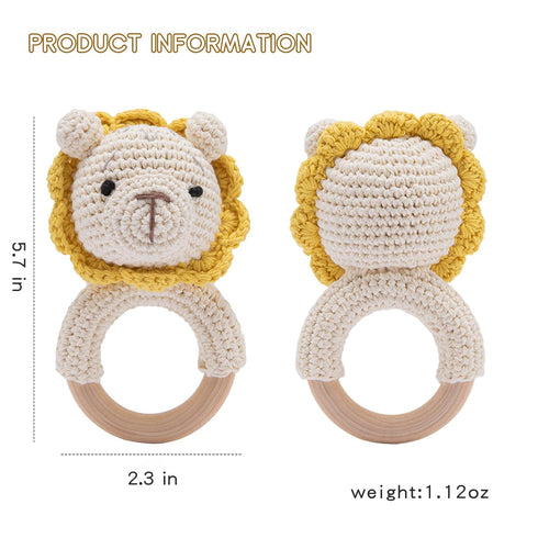 Wooden Baby Rattle Crochet Lion Baby Toys Handmade Newborn Toy Early Development Grips Stuffed Animal Organic Rattle...
