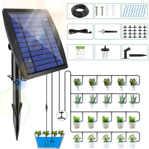 Solar Drip Irrigation Kit Accessories, 32.8FT Solar Powered Auto Easy DIY Irrigation System Expansion Kit with Anti-Siphoning Device for Balcony P...