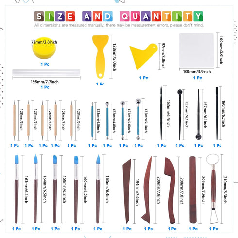 Glarks 28Pcs Carving Modeling Clay Sculpting Tools Set Including Plastic Modeling Tools, Dual-End Dotting Clay Tools, Ball Stylus, Silicone Tip Pe...