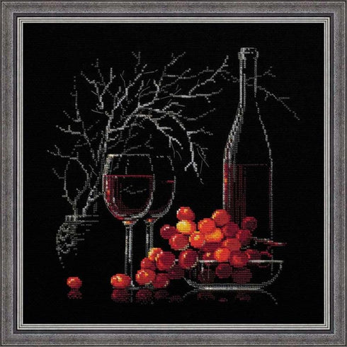 RIOLIS 1239 - Still Life with Red Wine - Counted Cross Stitch Kit 11¾" x 11¾" Zweigart 14 ct. Black AIDA 12 Colors...