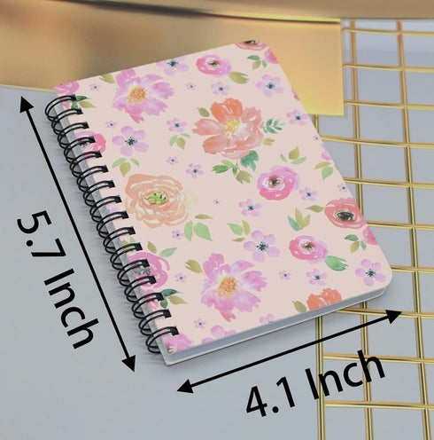 Yansanido Spiral Notebook, 4 Pcs A6 Flower Design Thick Hardcover 8mm Ruled 4 Color 80 Sheets -160 Pages Journals for Study and Notes (A6-4pcs flo...