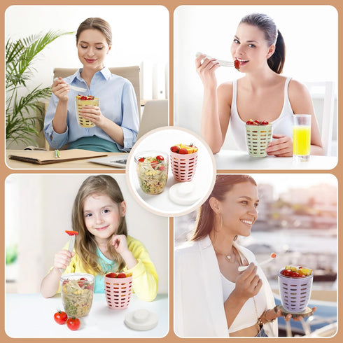 Fruit Salad Storage Cup With Lids and Fork, 20 Oz Plastic Airtight Fruit Storage Containers for fridge with BPA-Free, Leak-Proof, Reusable for Off...