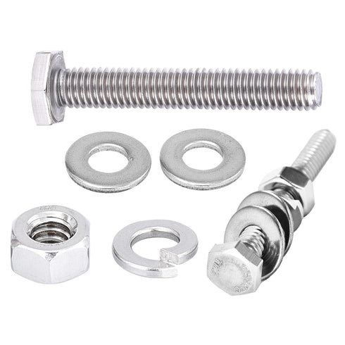 Bolt Dropper Nuts and Bolts Set - Stainless Steel Hex Head - Set of 10 - Set includes Bolt, Nut, 2 Flat Washers, & Spring Washer - Corrosion-Resis...