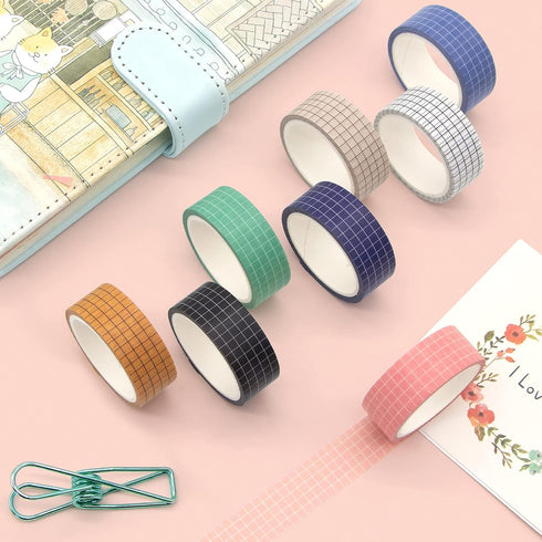 Grid Washi Tape Set - 27 Rolls of 15 mm Wide Decorative Masking Tapes for Bullet Journals Supplies, DIY Decor Planners, Scrapbooking Adhesive Scho...