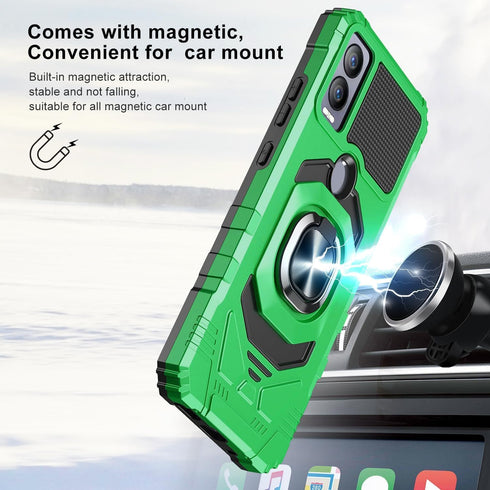 TJS Compatible for Cricket Magic 5G Case, AT&T Propel 5G Case, with Tempered Glass Screen Protector, Metal Ring Magnetic Support Kickstand Heavy D...
