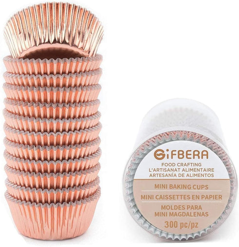 Gifbera Mini Rose Gold Foil Cupcake Liners Metallic Baking Cups, 300-Count...