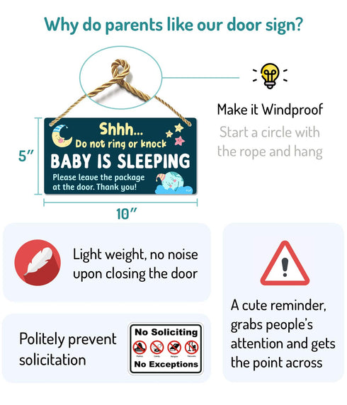Funplus Baby Sleeping Sign for Front Door - Do Not Knock or Ring - 10?x5? PVC Plastic Hanging Sign?Please do not knock or ring the bell, it upsets...