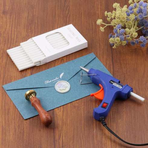 Pearl White Wax Seal Sticks with Glue Gun, WASOHLING 20Pcs Sealing Wax Sticks Glue Gun Set for Wax Seal Stamp, Great for Wedding Invitations, Birt...