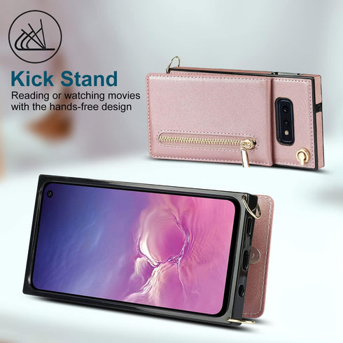 Phone Case for Samsung Galaxy S10e Wallet Cover with Crossbody Strap Leather Card Holder Flip Cases Lanyard Kickstand Credit Slots Magnetic Clasp ...