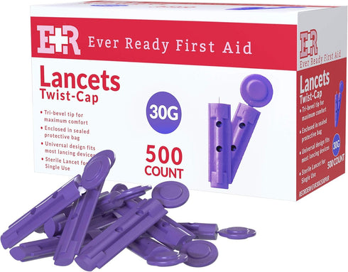 Ever Ready First Aid Sterile Twist-Cap Lancets 30G Purple - 500 Count...