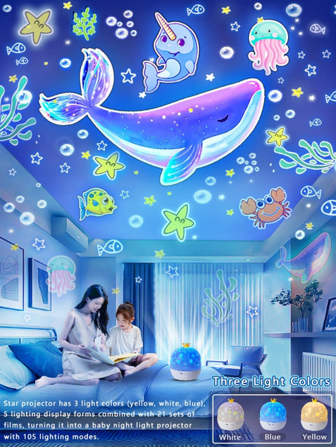 21 Sets of Films + Projector Night Light for Kids, Baby Star Projector for Bedroom, Ceiling, Kids Night Light with 360° Rotation Dimmable for Baby...